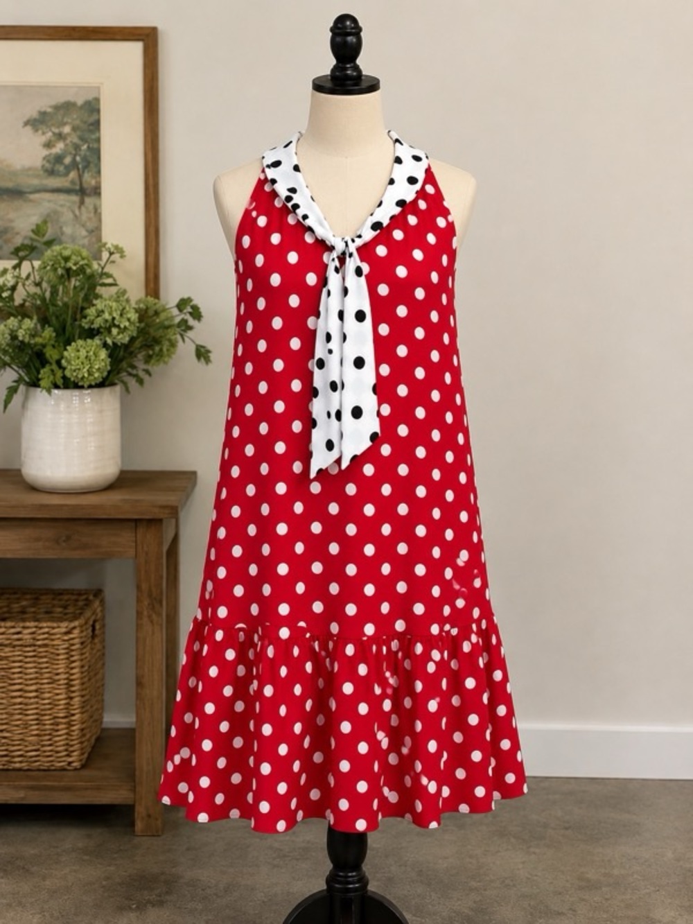 Red Polka Dot Tie-Neck Sundress